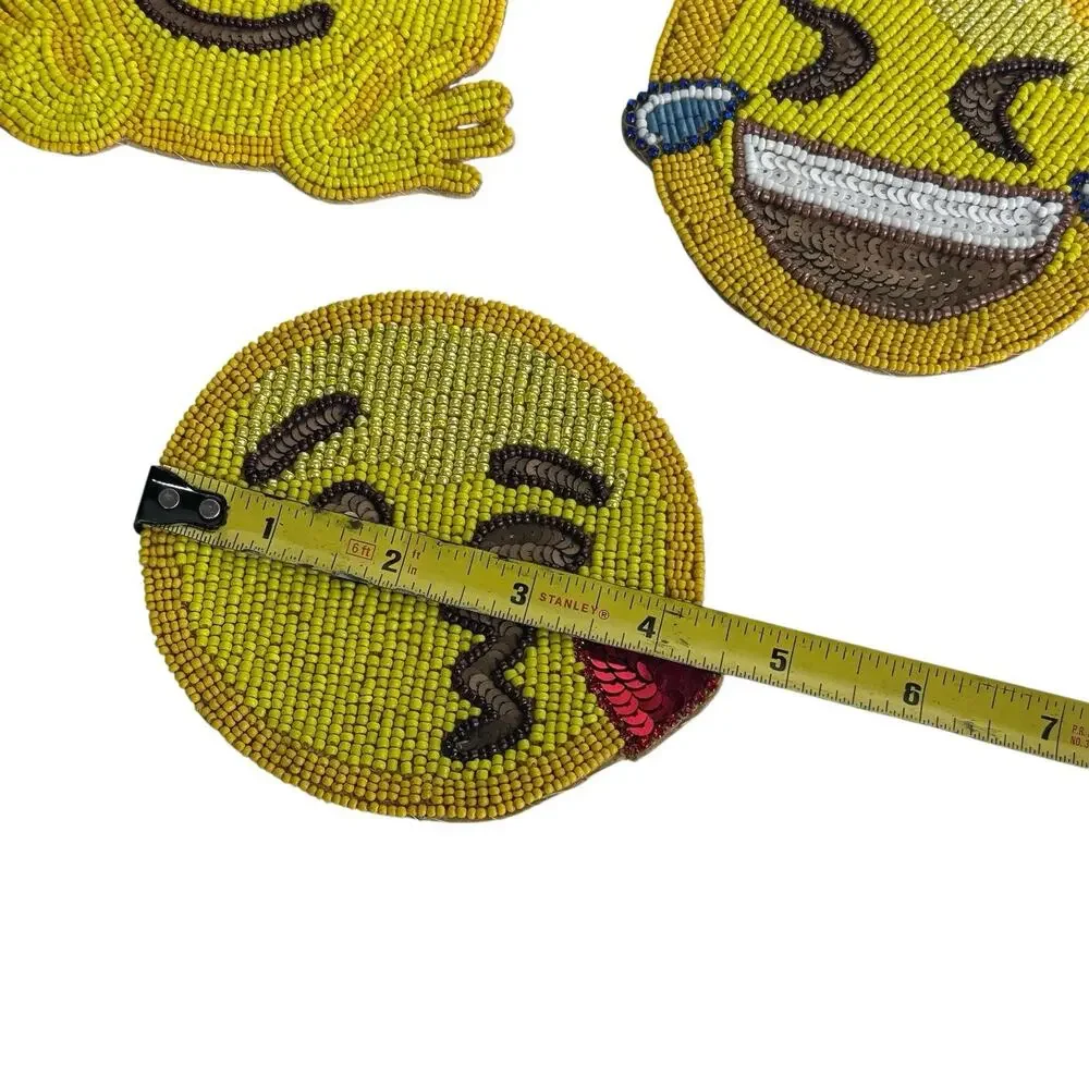 KIM SEYBERT Emoji Coasters set of 6 Glass Beaded